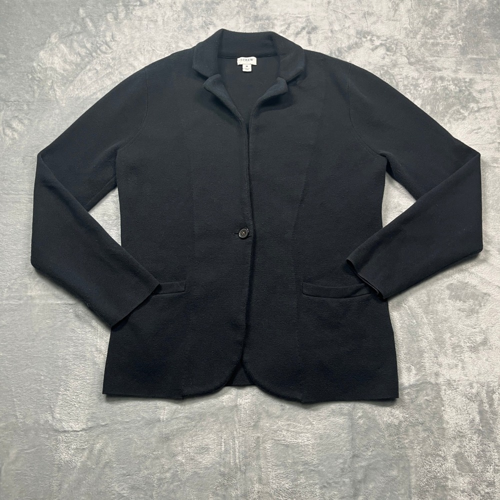 J.Crew Sweater Blazer Women M Black Re-Imagined Cotton Knit BF227 FA23